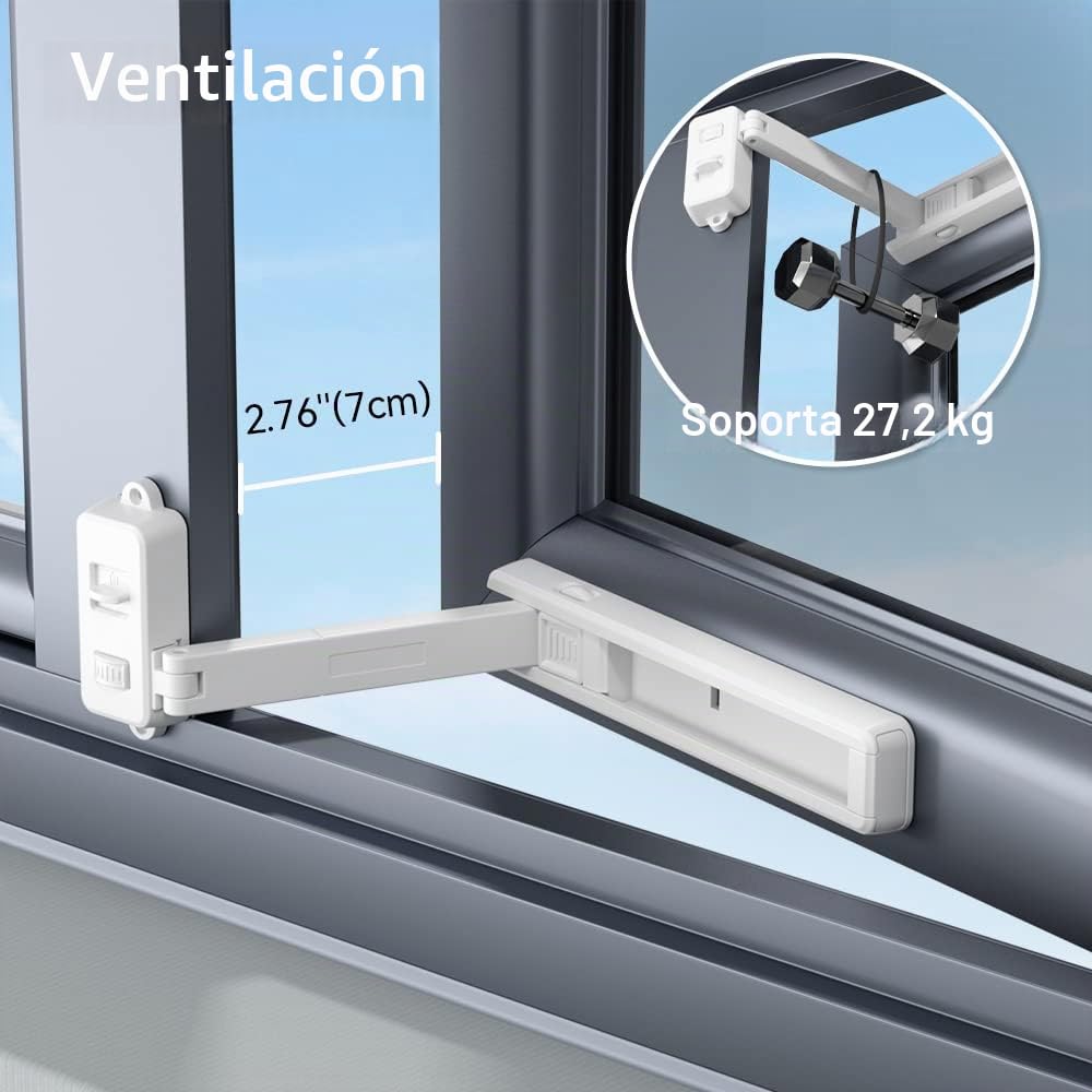 SAFELON Ajustable Ventana Gap Tamaño Bebé Seguridad Ventana Restrictiva, Cerradura de Seguridad a prueba de Niños para Niños y Mascotas, Fácil de Instalar y Usar (2 PCS, Blanco)