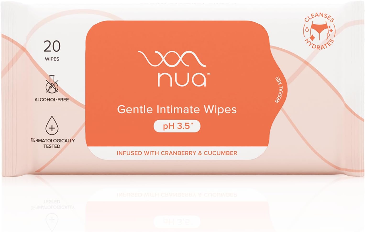 Gentle Intimate Wipes | Infused with Cranberry, Cucumber and Aloe | Alcohol and Artificial-Fragrance Free | 100% Biodegradable