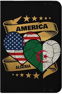 America Half Algeria Algerians Flag Women Men Passport Holder Novelty PU Leather Case Protector Cover Credit with Book Card Slots for Travel Family
