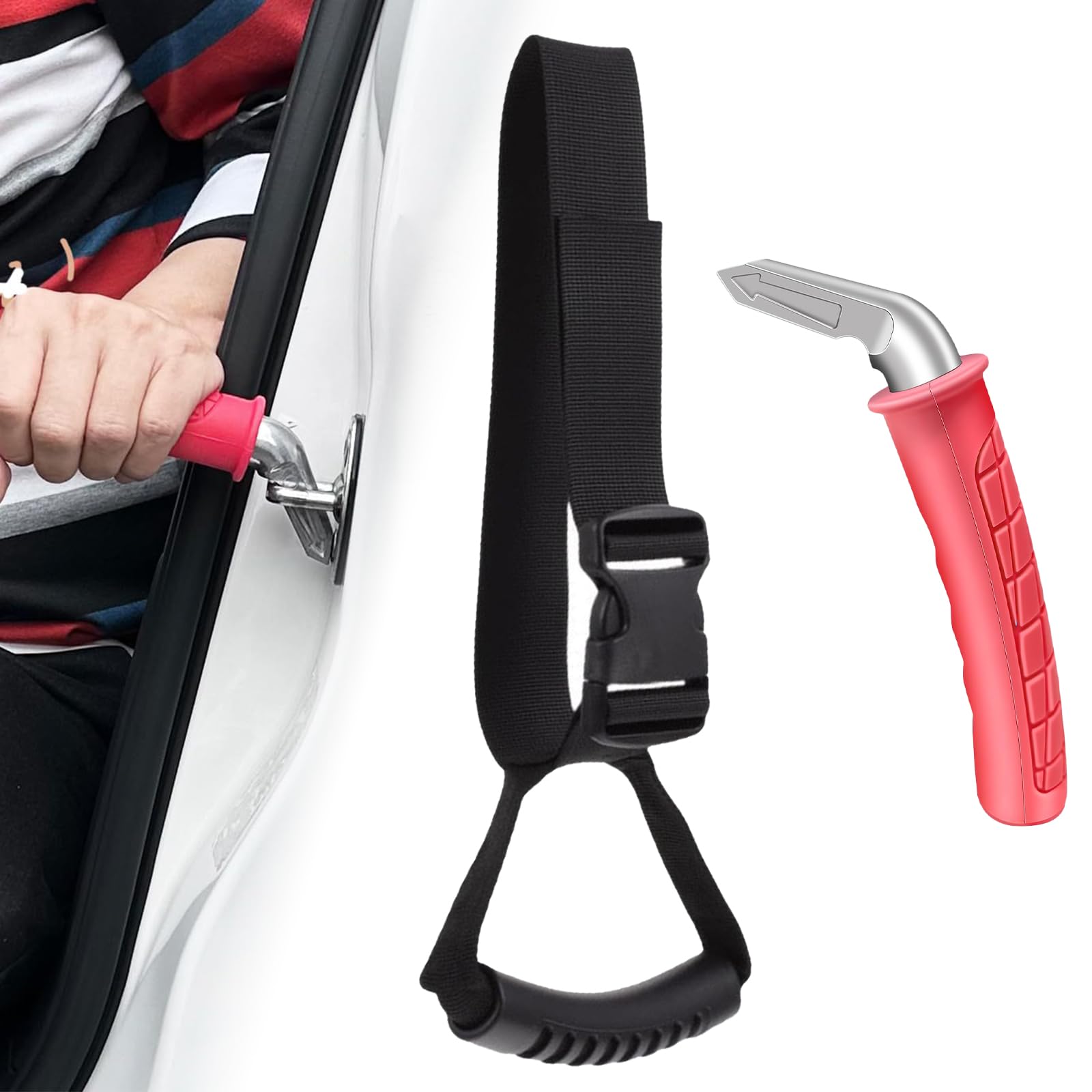 ZeniMart 車 乗り降り補助 手すり 後付け持ち手 ハンドル グリップ 車ドアハンドル 取っ手 手すり てすり カーアシストサポート サポートグリップ 後部座席 助手席 耐荷重 頑丈 後付け 安全ハンマー 人間工学に基づいた 患者、高齢者、運動障害のある人向けのサポート [並行輸入品]