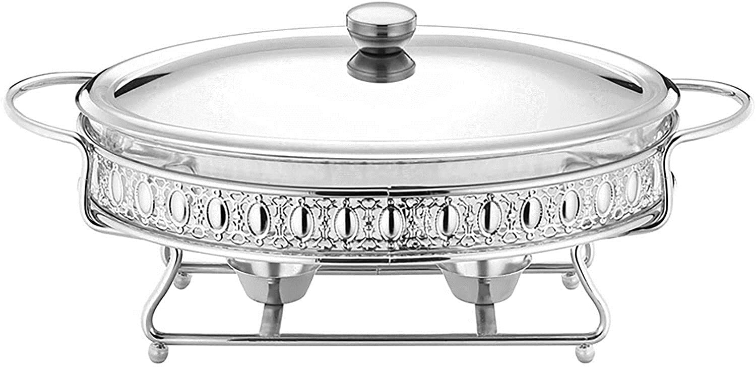 Scaldavivande in Acciaio Inossidabile Set da 2 Quart per Buffet Completo con Vaschetta, Porta Carburante E Coperchio per Buffet, Matrimoni, Feste (Color : Silver)