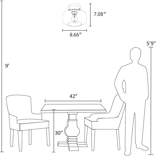 Miniatura 4 de BISAMIYA Lámpara de techo semiempotrada, lámpara de techo negro mate con vidrio transparente para entrada, pasillo, comedor, cafetería, bar,