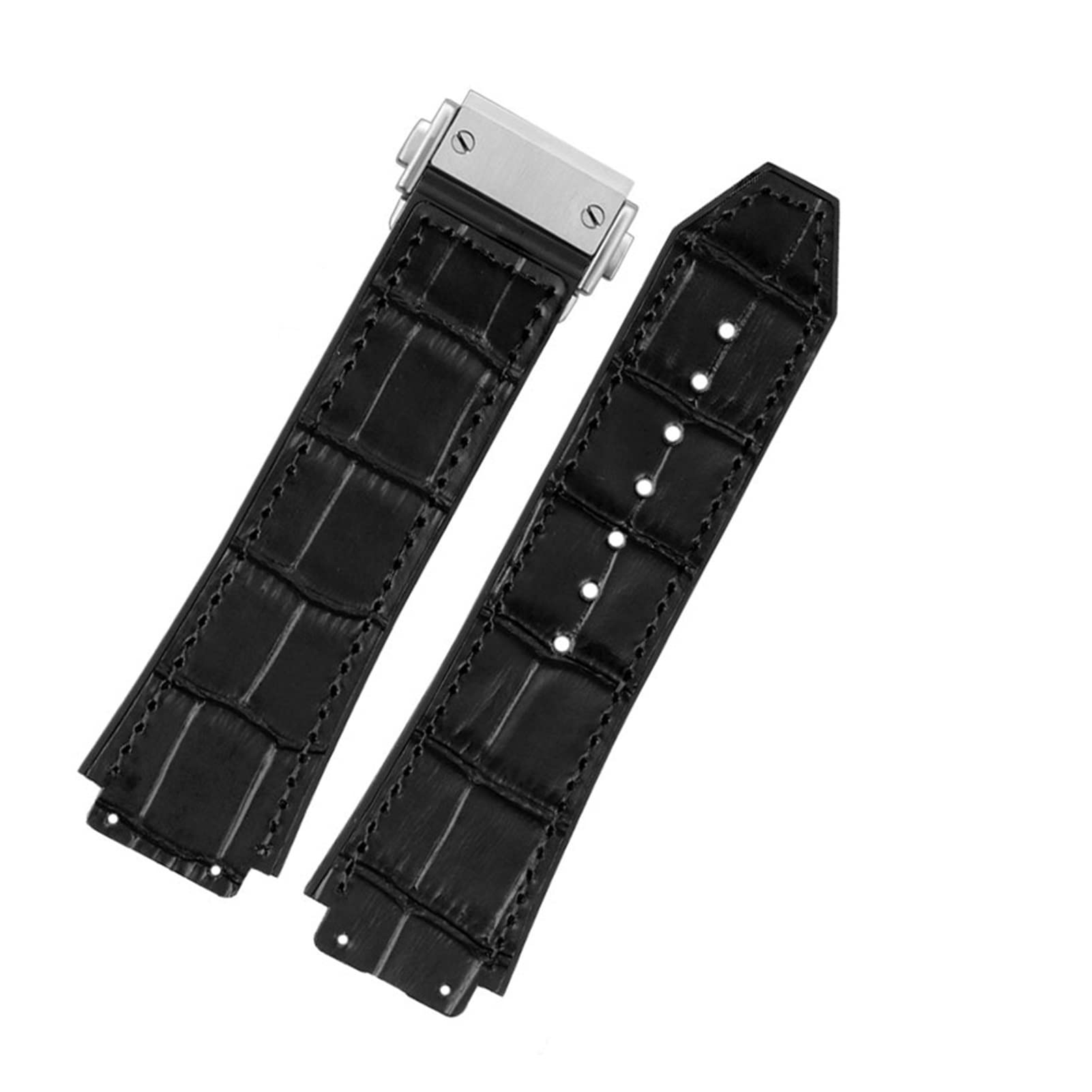 MWOOOK CAREG 26 * 19mm Real Cow Leather Rubber Watchband Compatible With HUBLOT Classic Fusion Universe Big Bang Series Men Belt Watch Band Butterfly Buckl Durable