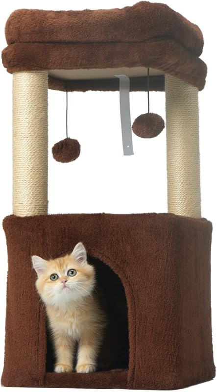 Árvore de atividades para gatos PEEKAB com arranhador, toca e plataforma, bege, JGCTS02-BROWN