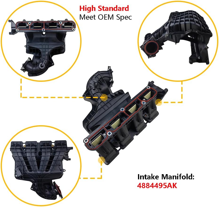 Engine Intake Manifold w/Gasket | Fit for 2007-2017 Jeep Compass Patriot, 2007-2011 Dodge Caliber Avenger Journey, 2007-2009 Chrysler Sebring 1.8L 2.0L 2.4L | OE# 4884495AK 911-902 4884495AH