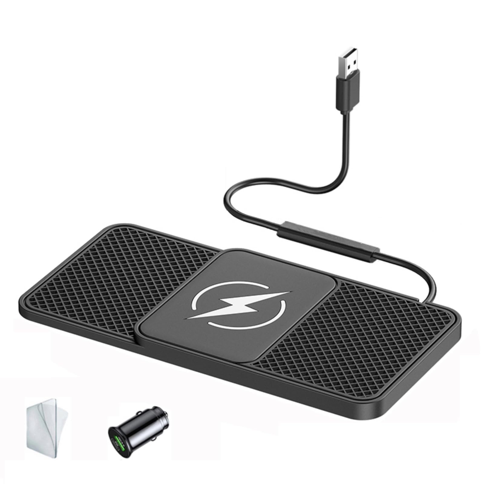 Car Wireless Charging Pad for Peugeot 301 304 305 306 307 308 309, Phone Fast Charger Mat 20W Non Slip Stand Dock Automobile Dashboard Power Mat with Type-C/USB,B 30cm cable USB plug-Normal