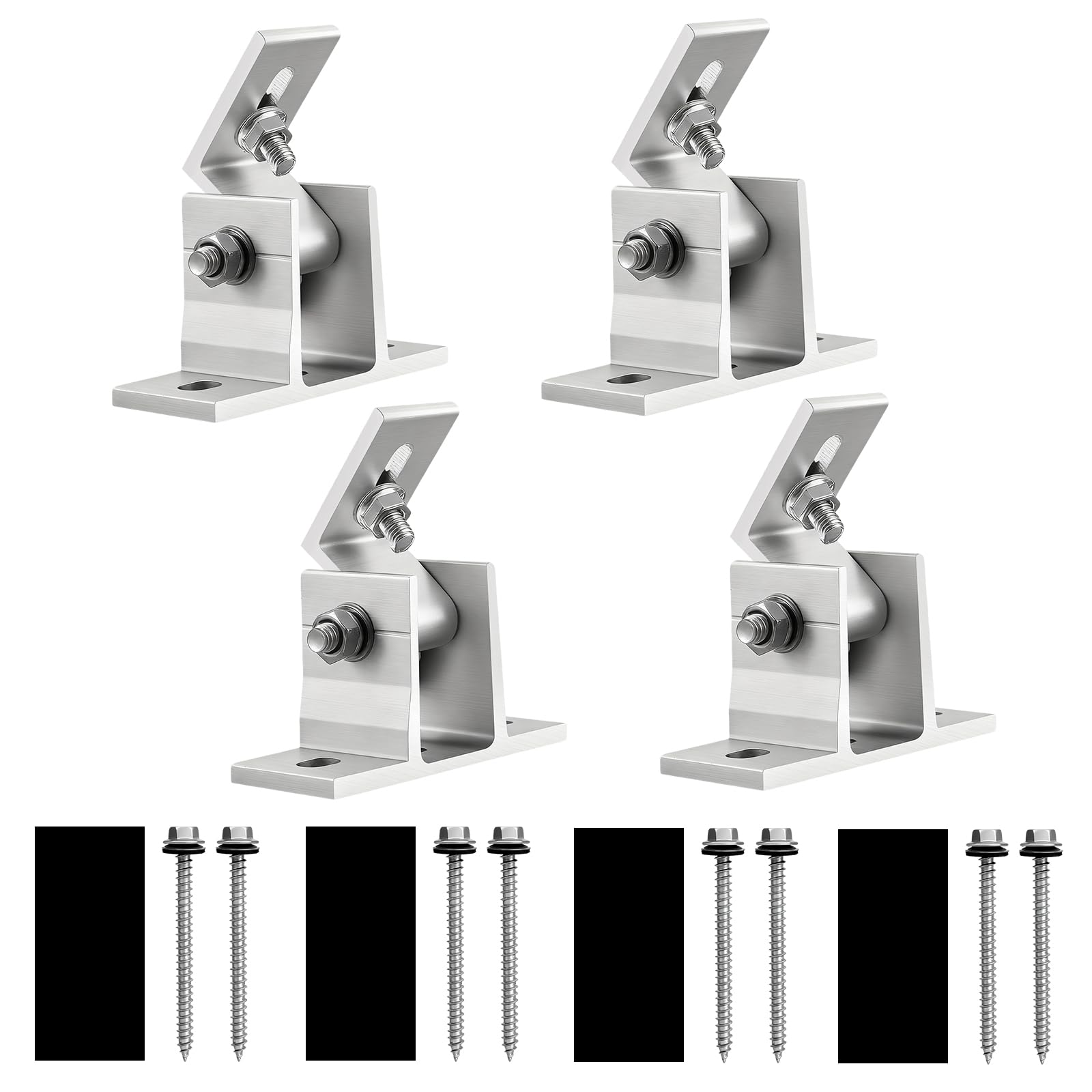 Zorplex 4 Pezzi Supporti Pannelli Solari Staffe, Supporto Regolabile per Pannello Solare in Lega di Alluminio, Angolo 10°–60°, Kit di Montaggio Resistente per Tetto, Balcone, Camper o Barca