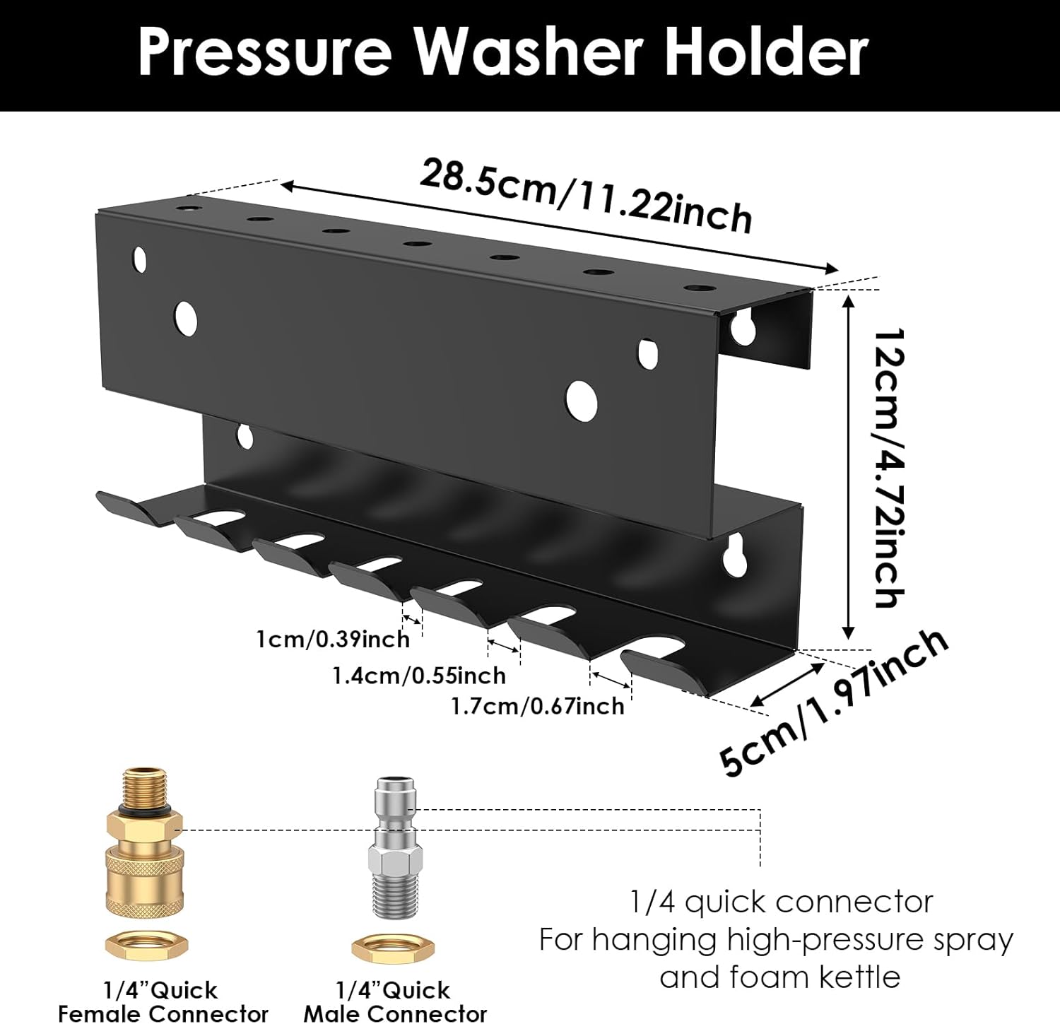 Pressure Washer Holder Foam Holder Wall Mount for Pressure Washer Fit 1/4 Inch Quick Connector Nozzle Tip&Wand Extension Storage Rack Car Wash Accessories Organizer Space Saving Solid Easy to Install