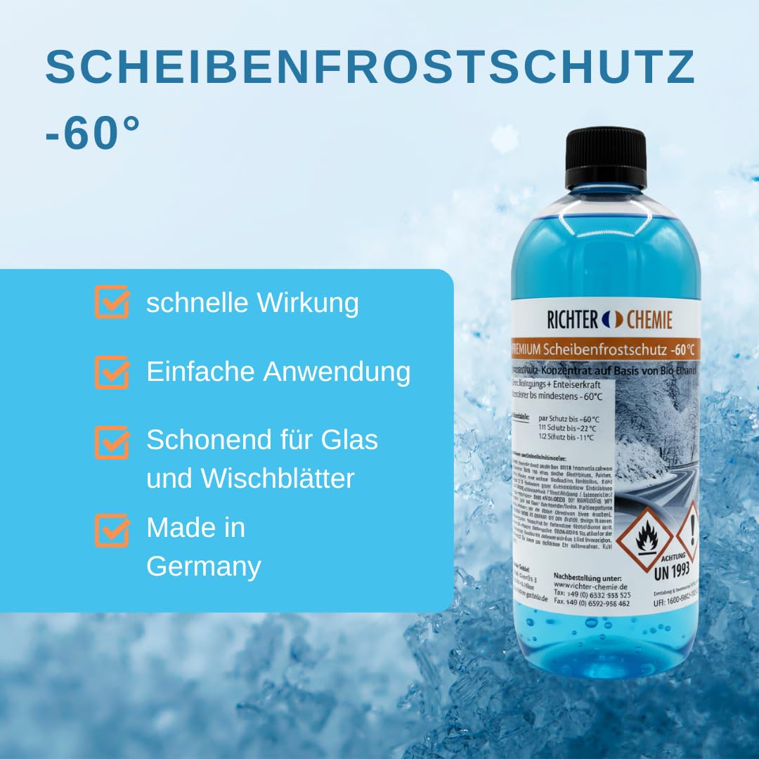 Richter Chemie Premium Scheibenfrostschutz Konzentrat -60°C, Bioethanol-Basis, Citrus-Duft, 12 x 1 Liter