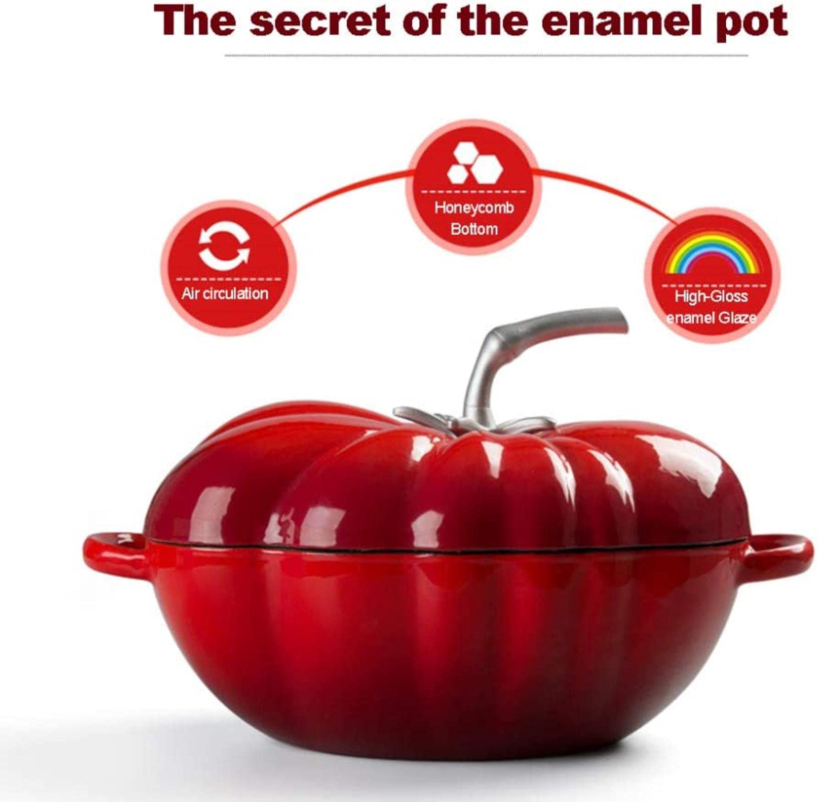 Olla de Esmalte de Tomate Cazuela de Hierro Fundido para Horno holandés Olla de Sopa de Fondo Plano Espesada con Tapa, Saludable y Duradera, Adecuada para