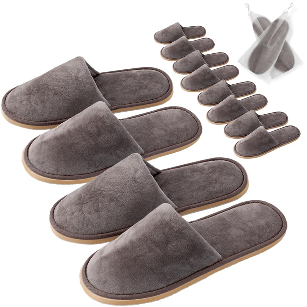 GONG GONG 2-6 Pairs Non Slip Disposable Slippers, Washable & Reusable, Closed Toe Crystal Velvet Slipper for Guest, Bathroom, House, Hotel, Party, SPA