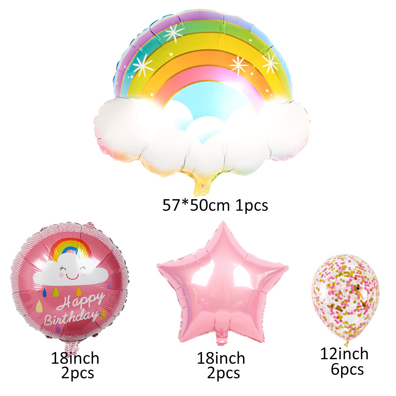 2 Stück Regenbogen-Wolken-Folienballons – Mit Smiley-Gesicht & Quasten, Ca. 79x73 Cm, Für Geburtstag & Partys