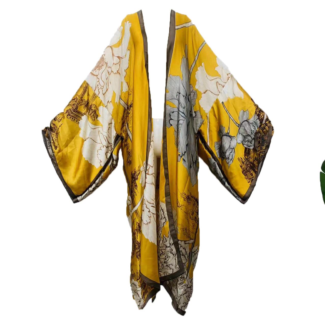 Summer Silk feeling Women bikini Sweet Cardigan stitch Cocktail sexcy Boho African Holiday Maxi Batwing SleeveRobe kaftan