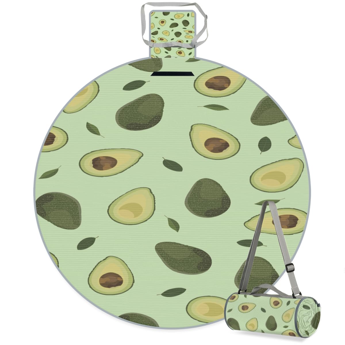 Shimoshe Leaf Avocado Picnic Outdoor Blanket Foldable Waterproof Sandproof Beach Blanket Portable Water-Resistant Round Picnic Mat for Travel Camping Park Lawn