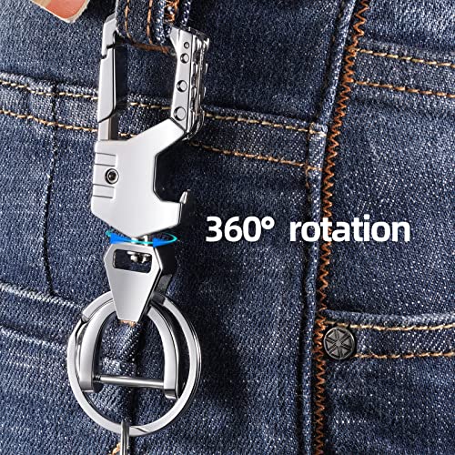 Mtverver Heavy Duty Keychain Opener with 2 Keyrings Car Keychains, Multifunctional Toolbox for Men and Women Car Keychains (Black+Silver)