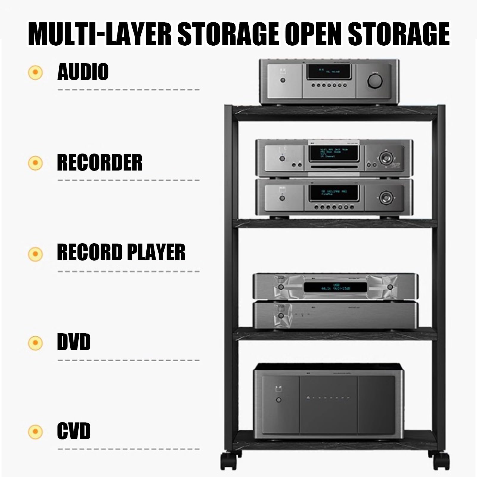Mobilny stojak na nośniki z otwartą pamięcią i kółkami, mały stojak sieciowy na odtwarzacz płyt DVD, konsolę do gier, router WiFi, idealny do biura, salonu, kina domowego, 2-poziomowa szafka