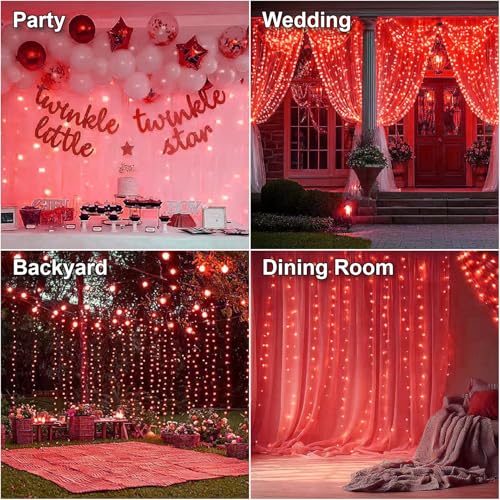 HXWEIYE 300LED Fairy Curtain Lights, 9.8x9.8Ft USB Plug-in 8 Modes Christmas String Hanging Lights with Remote for Bedroom Backdrop Wedding Party Indoor Wall Decor - Image 8