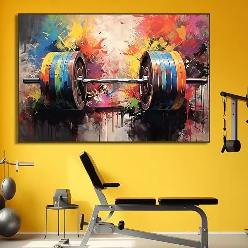 BMGKYAGL Graffiti Barbell Canvas Painting Print Sport Motivational Wall Art Fitness Gym Decor Bodybuilding Poster Weightlifter(70x100cm/Frameless)