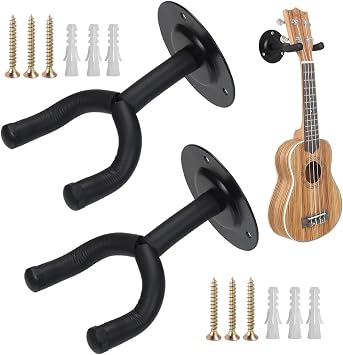 Guitar Wall Mount 2 Pack, Guitar Hanger with Rotatable Soft Holder, Style Wall Holders Hooks Stands for Acoustic Electric, Bass, Classical, Ukulele