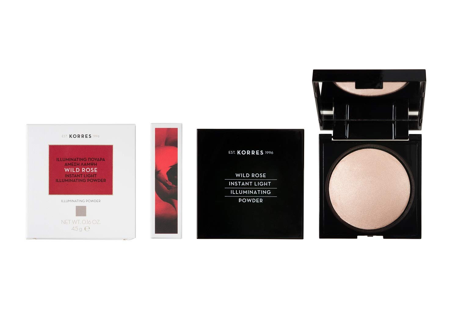 KorresWild Rose Powder Highlighter for a fresh, natural glow, mother of pearl, with wild rose oil and vitamin C, vegan, 45 g