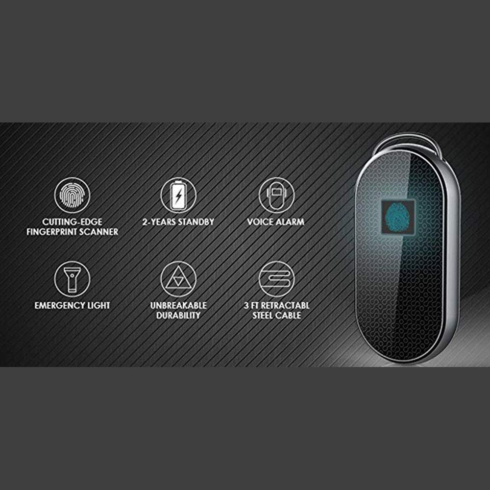 Lucchetto Keyless Smart Fingerprint Lock Lucchetto Sicurezza Cavo antifurto in Acciaio per Zaino Valigia Bagagli Ufficio Bici