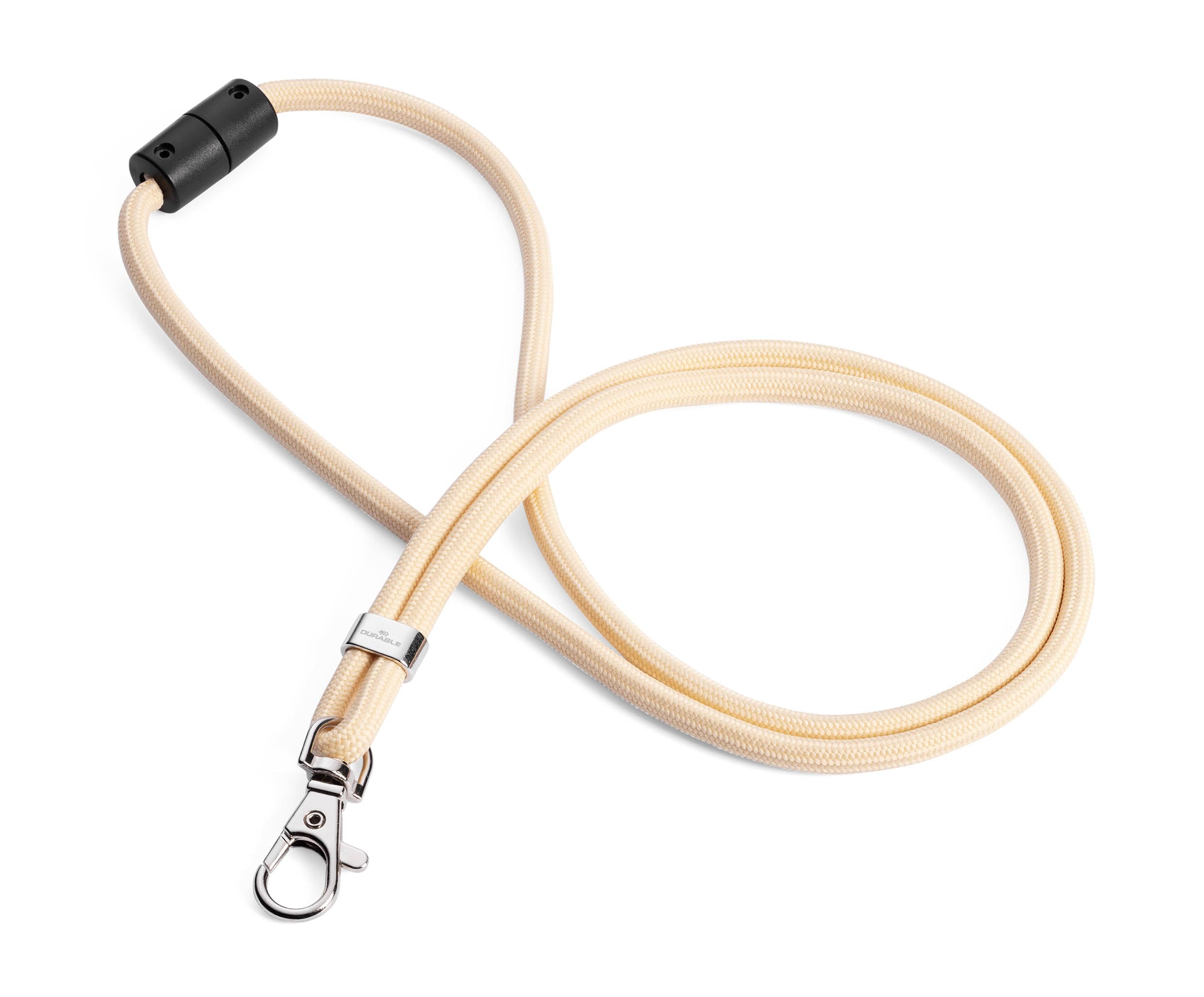 Durable Textile Lanyard with Carabiner Clip - Made of Recycled rPET - Pack of 10 Beige Necklaces - Universal Badge Holder