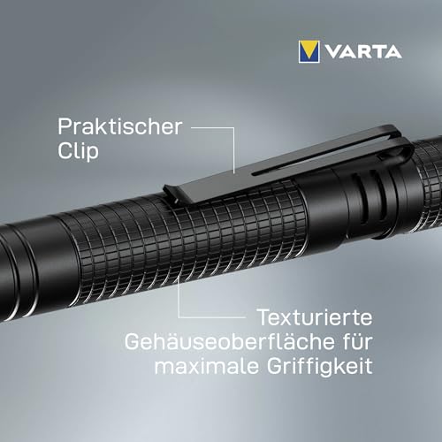 Varta Taschenlampe LED mit 2 AAA Batterien und Aluminiumgehäuse