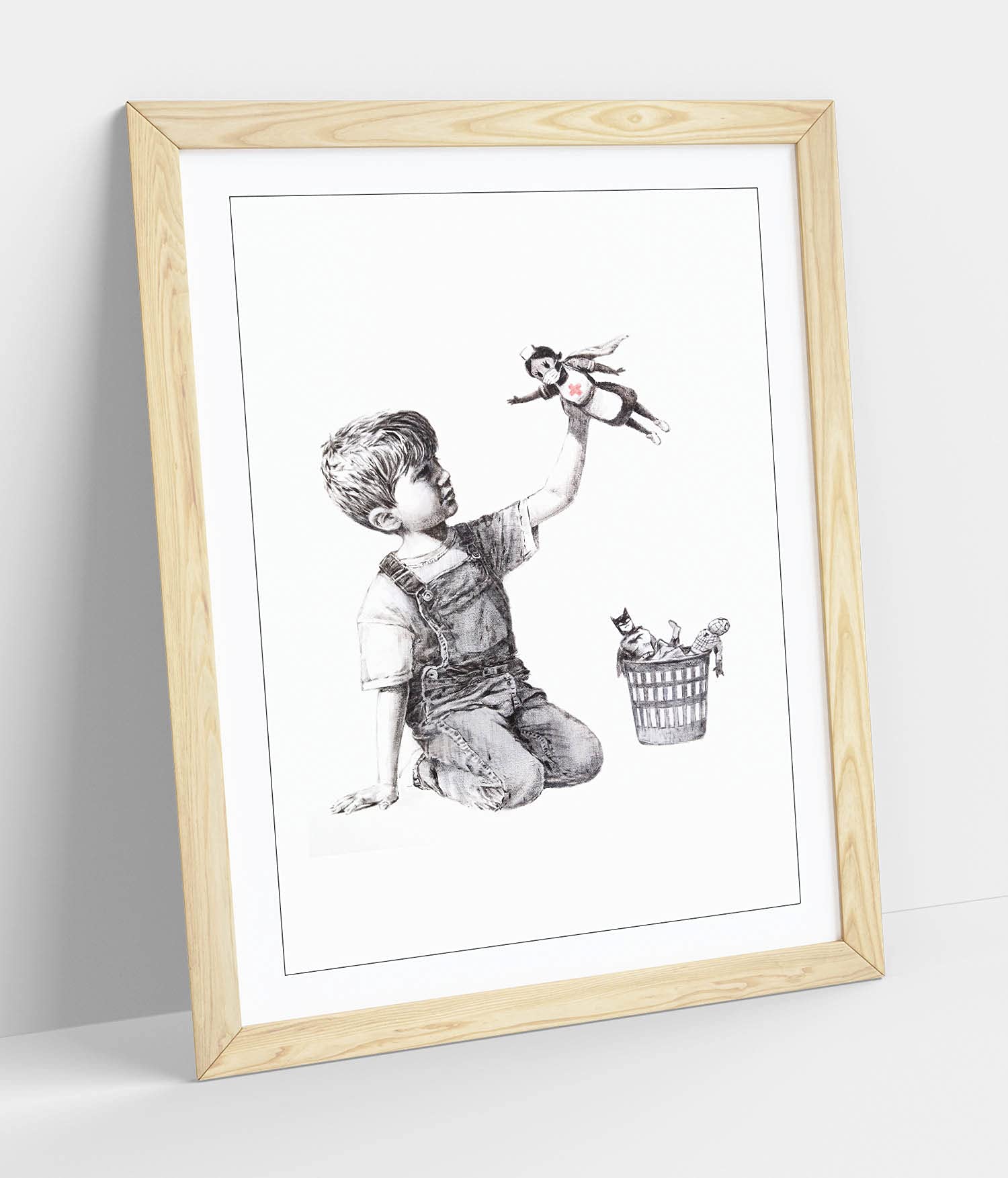 Canvasartshop Oak - Banksy Superhero Nurse- Premium Wall Art Framed Picture Prints - 3 Colours - 4 Sizes (, A2)