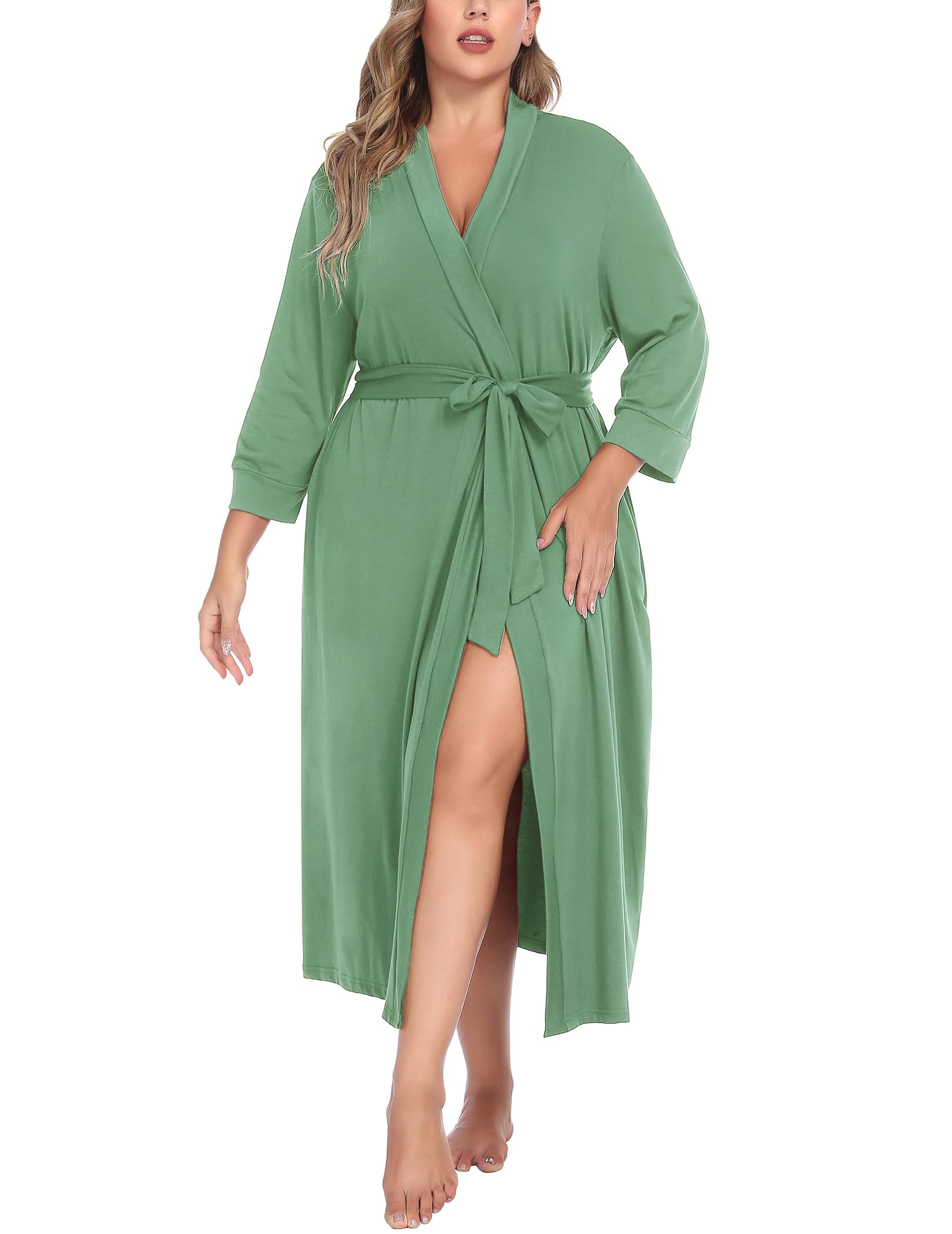 IN'VOLAND Womens Plus Size Kimono Robes Long Knit Bathrobe V Neck Ladies Loungewear Lightweight Soft Sleepwear 1X-5X