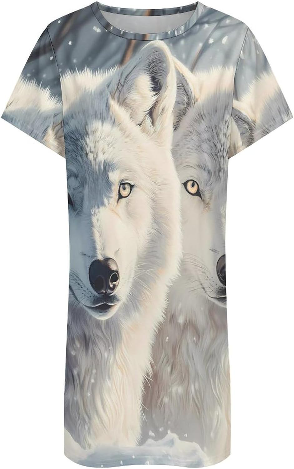 Sunlit Soulmates Wolves Wolf Womens Nightgown Short Sleeve Sleepshirts Loungewear