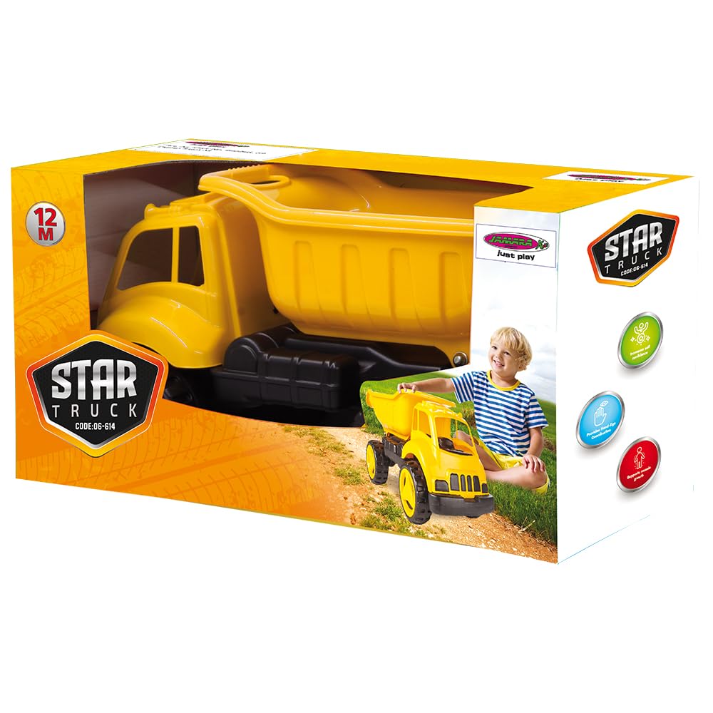 JAMARA 460269 - Sandkastenauto Dump Truck XL - ca. 40 Kg Ladekapazität, Ladefläche kippbar, Robustes Kunststoffgehäuse, gelb