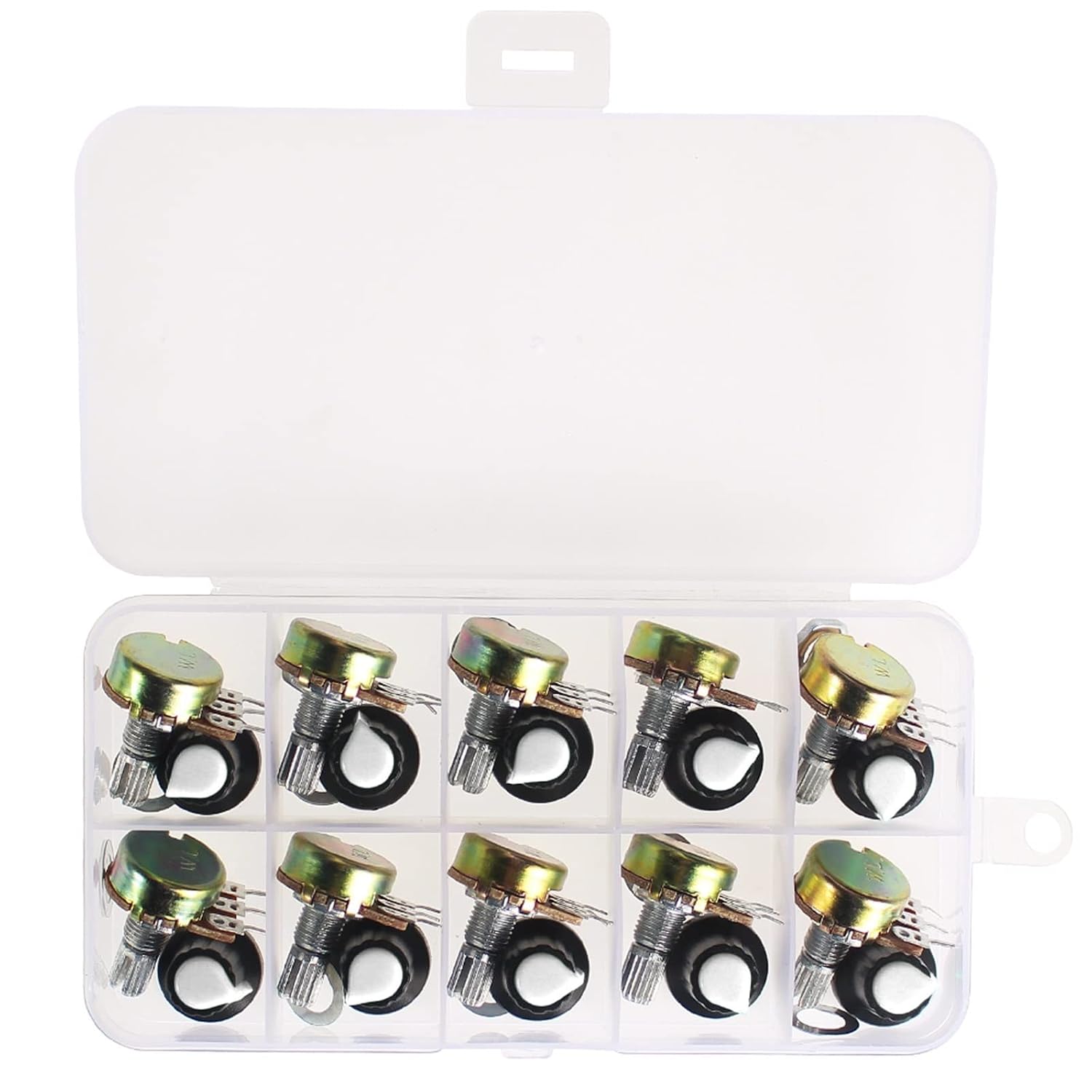 10PCS/Box WH148 Linear Potentiometer 15mm 3pin 1K 2K 5K 10K 20K 50K 100K 250K 1M with White AG2 Knob Cap Kit Resistors(1M Ohm)
