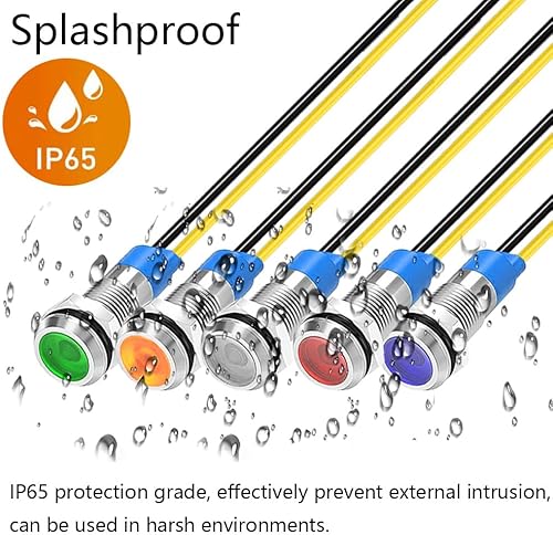 Miniatura 5 de 10 unids 0.236 in 110V-220VAC LED indicador de metal luz impermeable lámpara de señal (verdenaranjarojoazulblanco, cada 2 unidades)