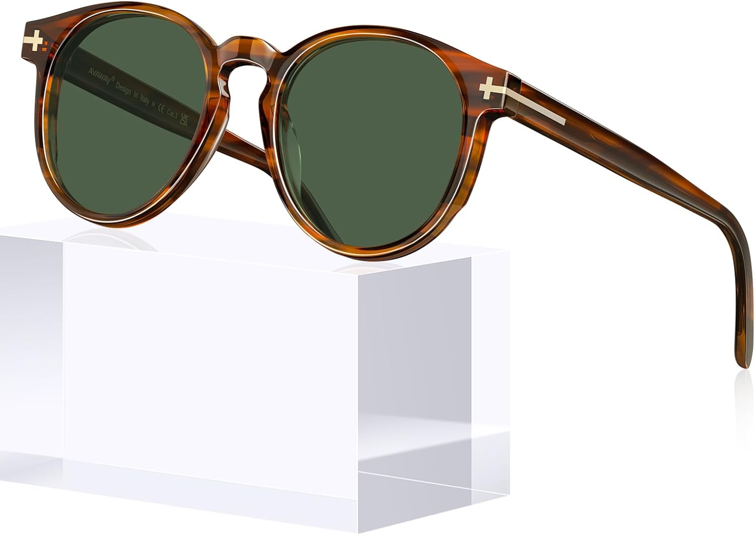 AVAWAY Polarized Sunglasses for Men Round UV Protection, Retro Hand-crafted Frame Gold Filigree Sunnies