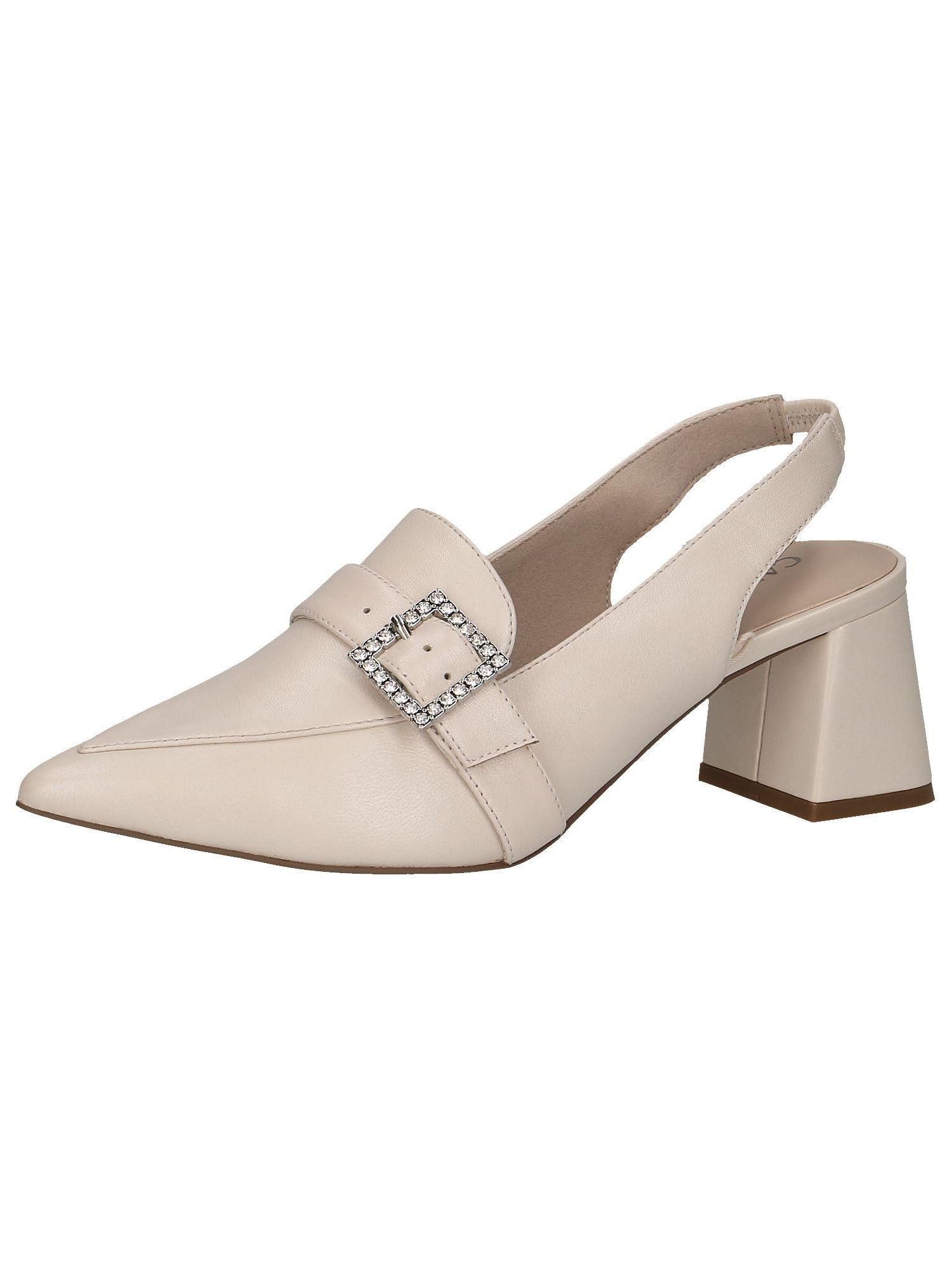 CAPRICE Women Slingback Pumps Leather Pointed, Cream (Cream Perlato), 6 UK