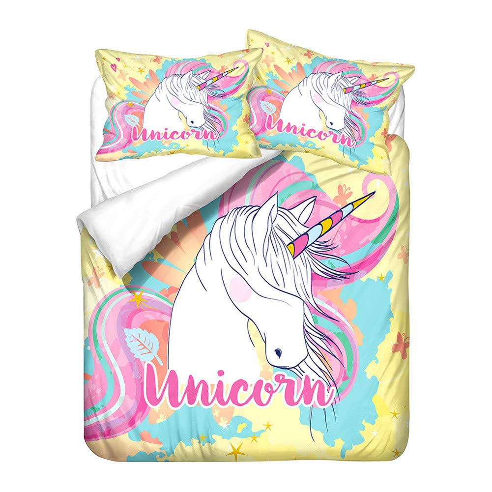 Housses de couettes 3D licorne anti-plis en microfibre parure de lit facile à laver pour enfant