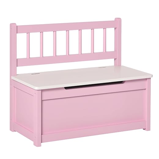 HOMCOM Baúl para Juguetes Banco Almacenaje 40 kg 60x30x50 cm Rosa y Blanco
