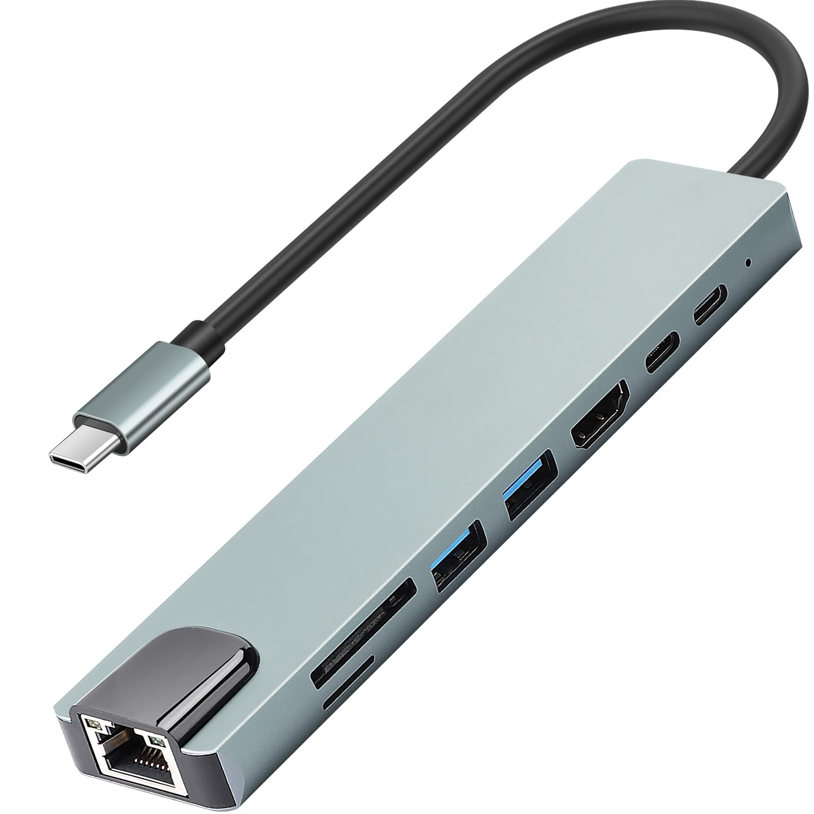 Adaptador multiportas USB C Hub para MacBook Air, dongle USBC 8 em 1 com HDMI 4K,