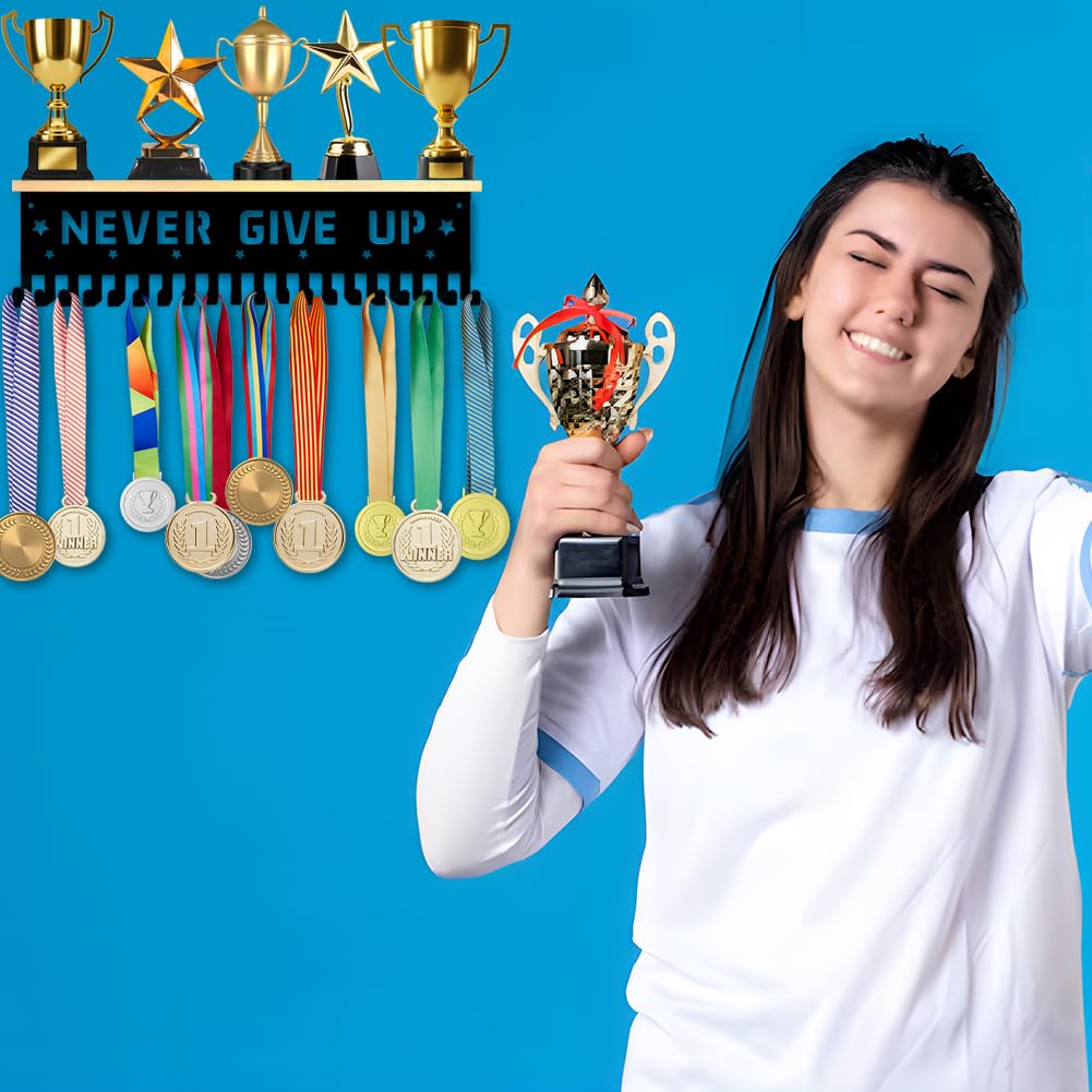 SUPERDANT Appendini per Medaglie Mensola Trofei in Legno Portamedaglie Metallico Display per Medaglie Appendimedaglie da Parete Portamedaglie Sportivi Portanastro