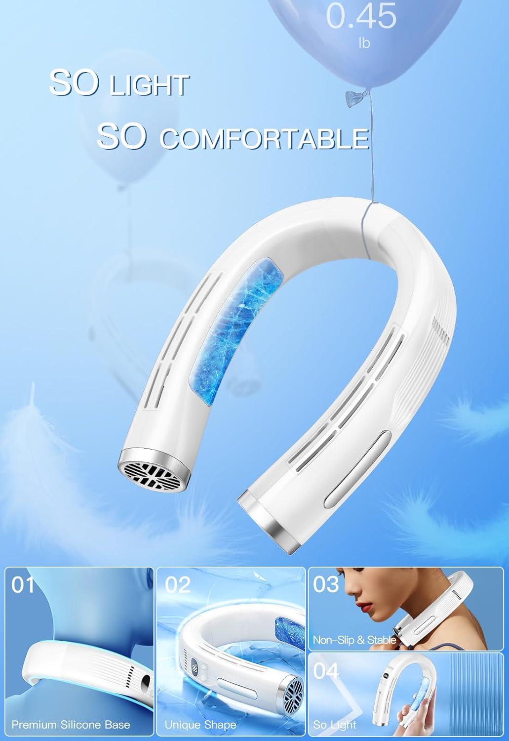 3 in 1 Neck Air Conditioner Portable, 6000mAh Neck Fan with 2 Metal Cooling Plates, Neck Fans that Blow Cold Air Rechargeable with 3 Speeds, Neck Cooling Fan with 3 Modes-Fan/Cooler/Heater, White