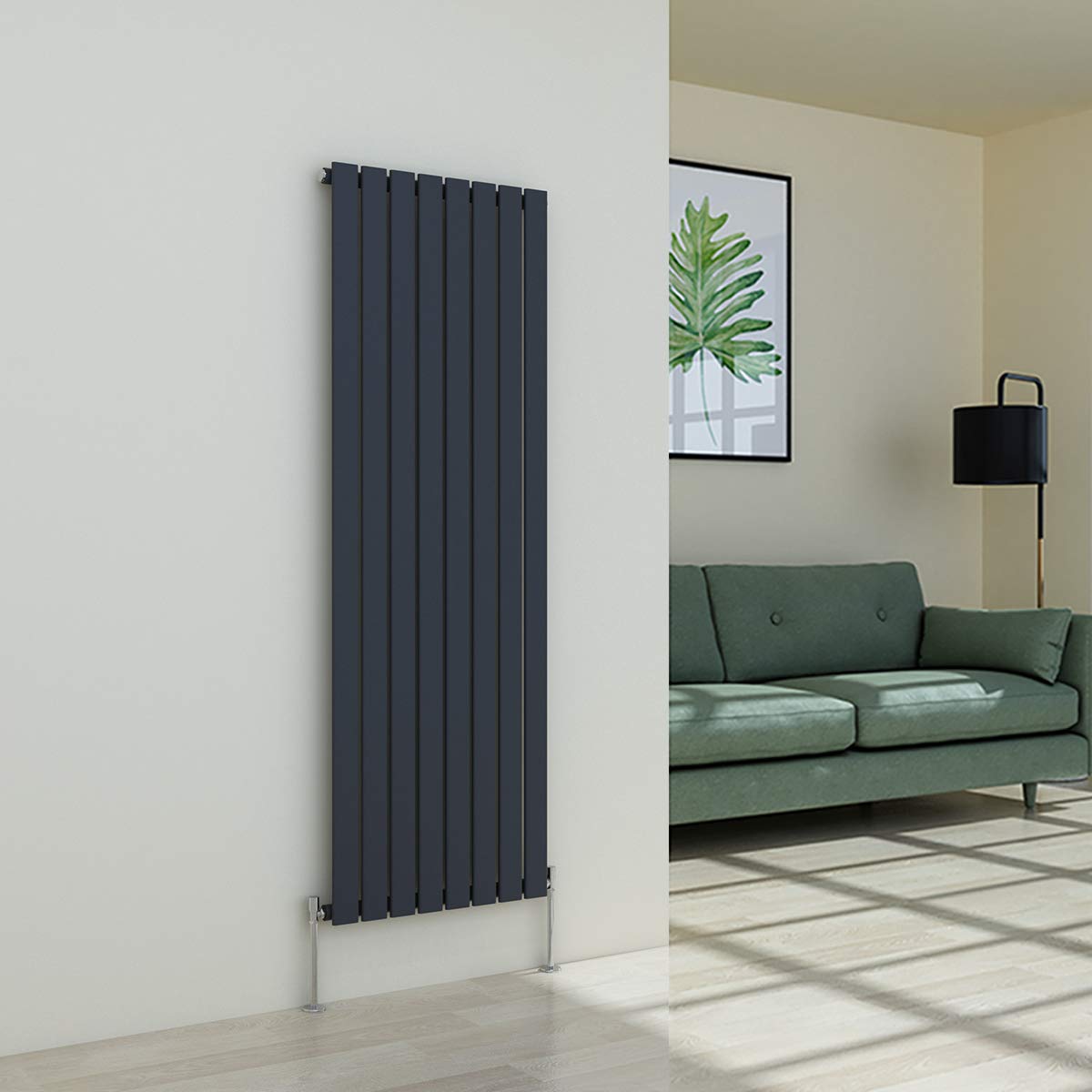 Warmehaus Vertical Designer Radiator Flat Panel Modern Heating Single Anthracite Radiator 1600 x 546mm โ image 1