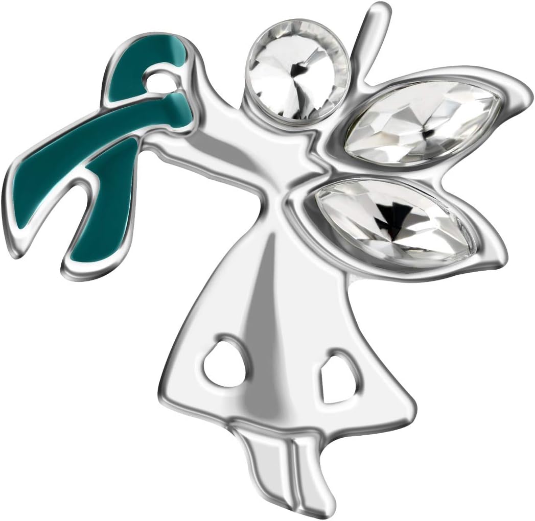 Sexual Assault Ribbon Angel Pin - Beautiful Teal Ribbon Angel By My Side Lapel Pin for Sexual Assault Awareness Events and Gift-Giving