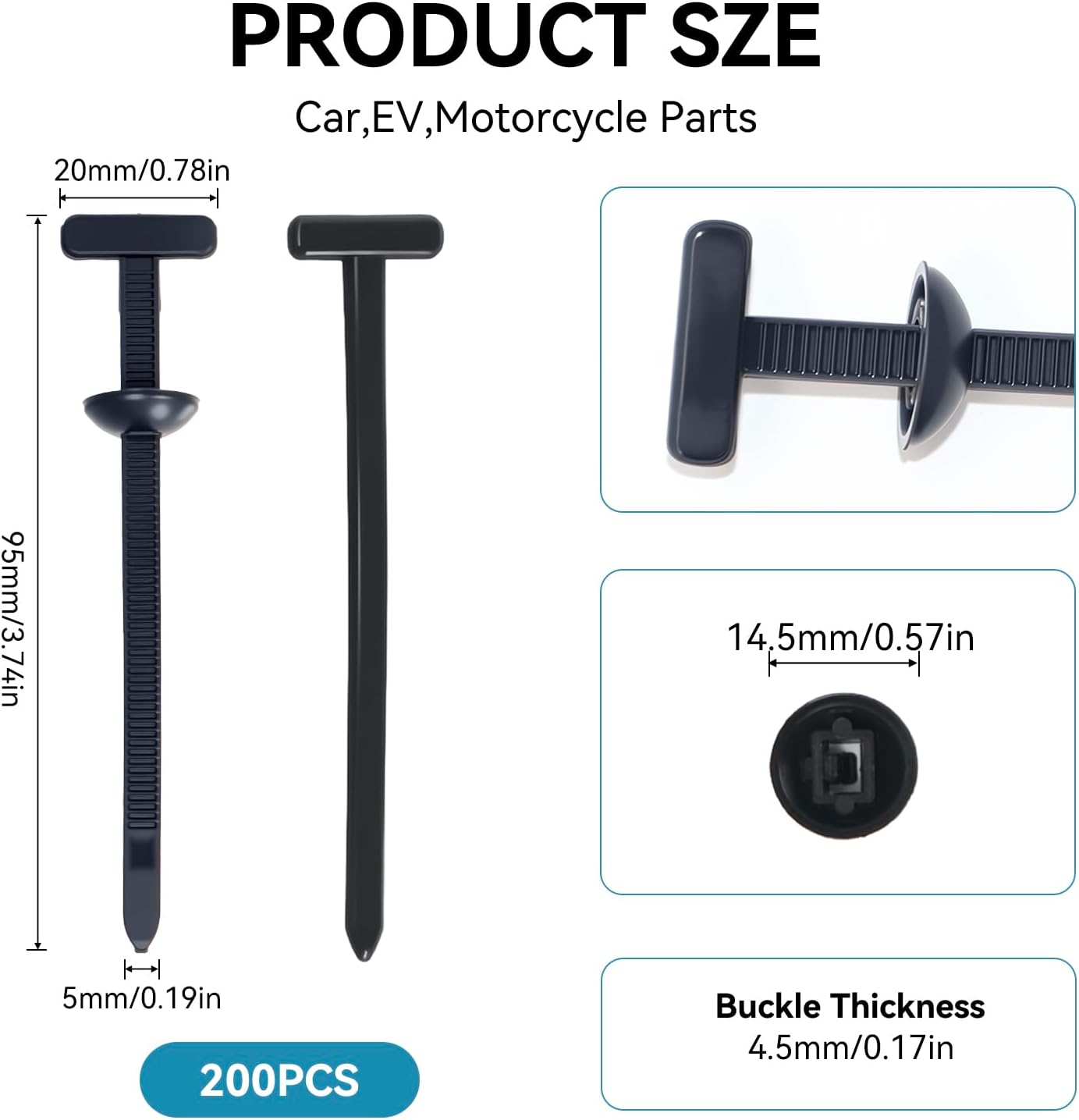 200PCS Nylon Universal Cable Tie Buckle – Heavy Duty Self-Locking Zip Ties Holder with Pin & Button Design, Plastic Cable (150)