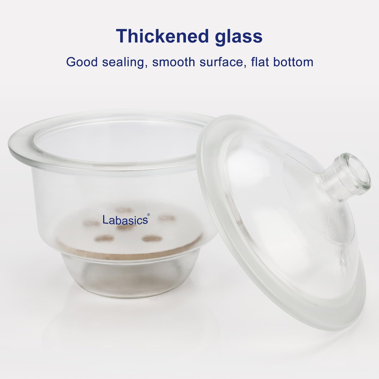 Labasics Desecador de Vidrio con Tapa de Perilla y Placa de Porcelana, Almacenamiento Seco Redondo No al Vacío para Muestras de Laboratorio y Materiales Activos, 180 mm I.D.