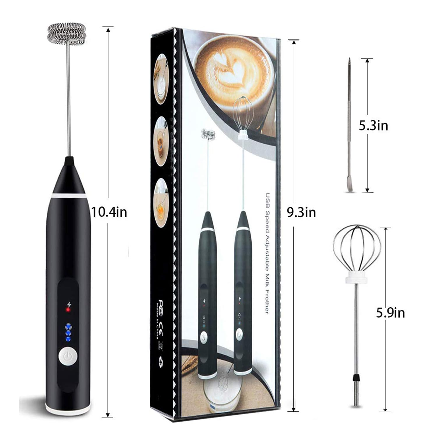 Espumador de leche recargable, mezclador eléctrico de bebidas con USB, espumador de café de mano, batidora de café, máquina de espuma para capuchino, chocolate caliente, negro