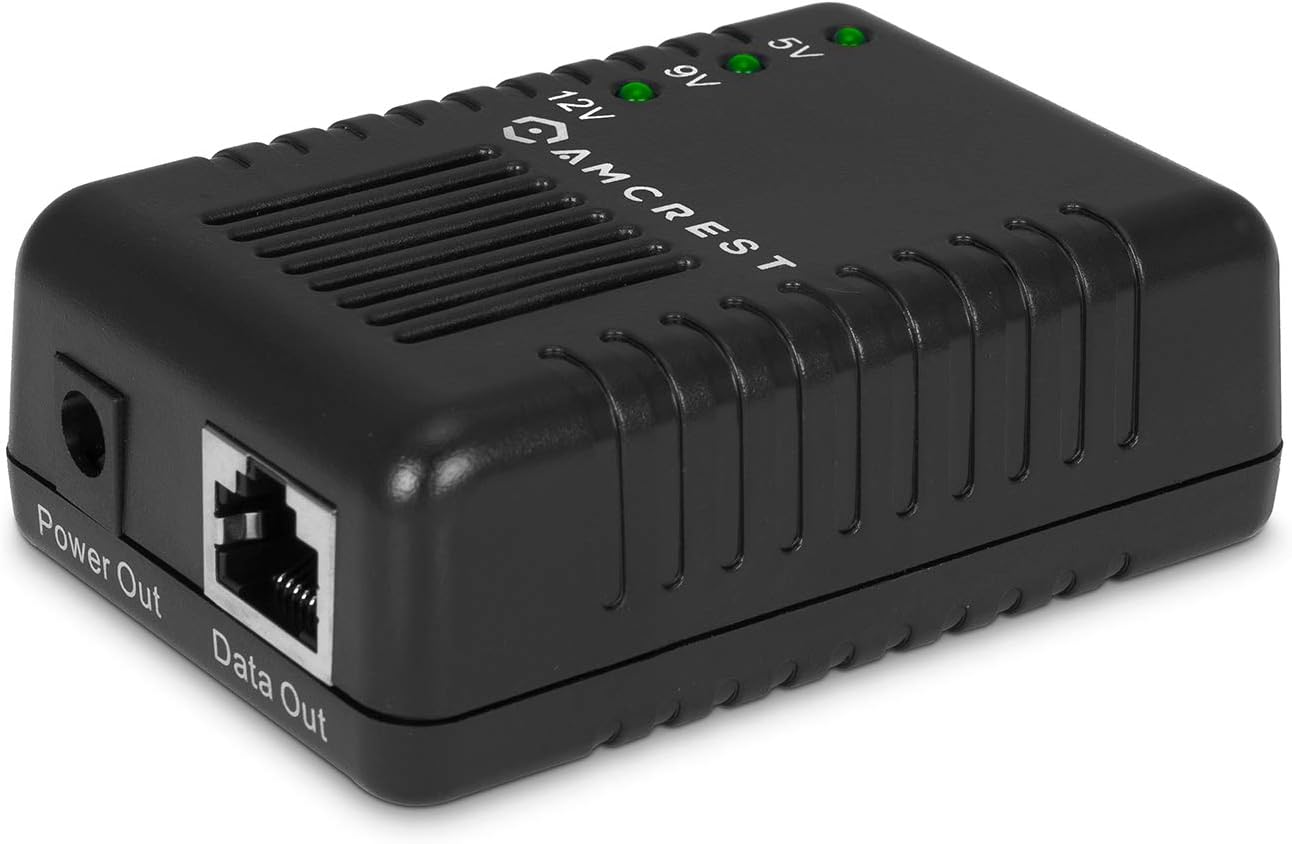 Amcrest Active PoE Splitter Adapter, IEEE 802.3af compliant, Up To 100 meters, 5V / 12V Output