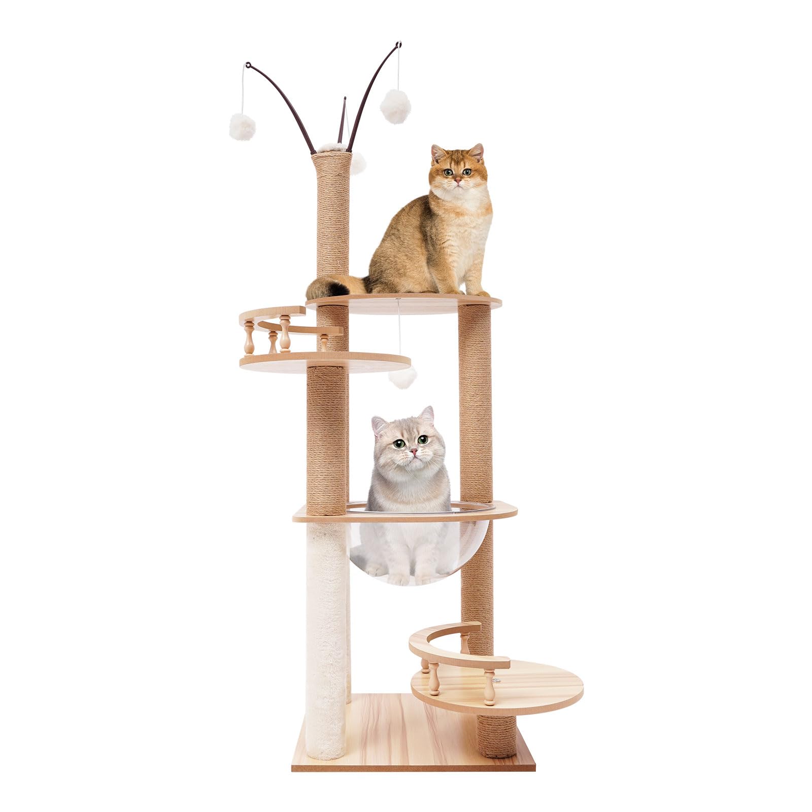 Tiragraffi per gatti, 40 x 40 x 132 cm, multi-livello, stabile, per gatti e gatti, multifunzione, con grattacieli, piattaforma, capsula spaziale, palline da gioco