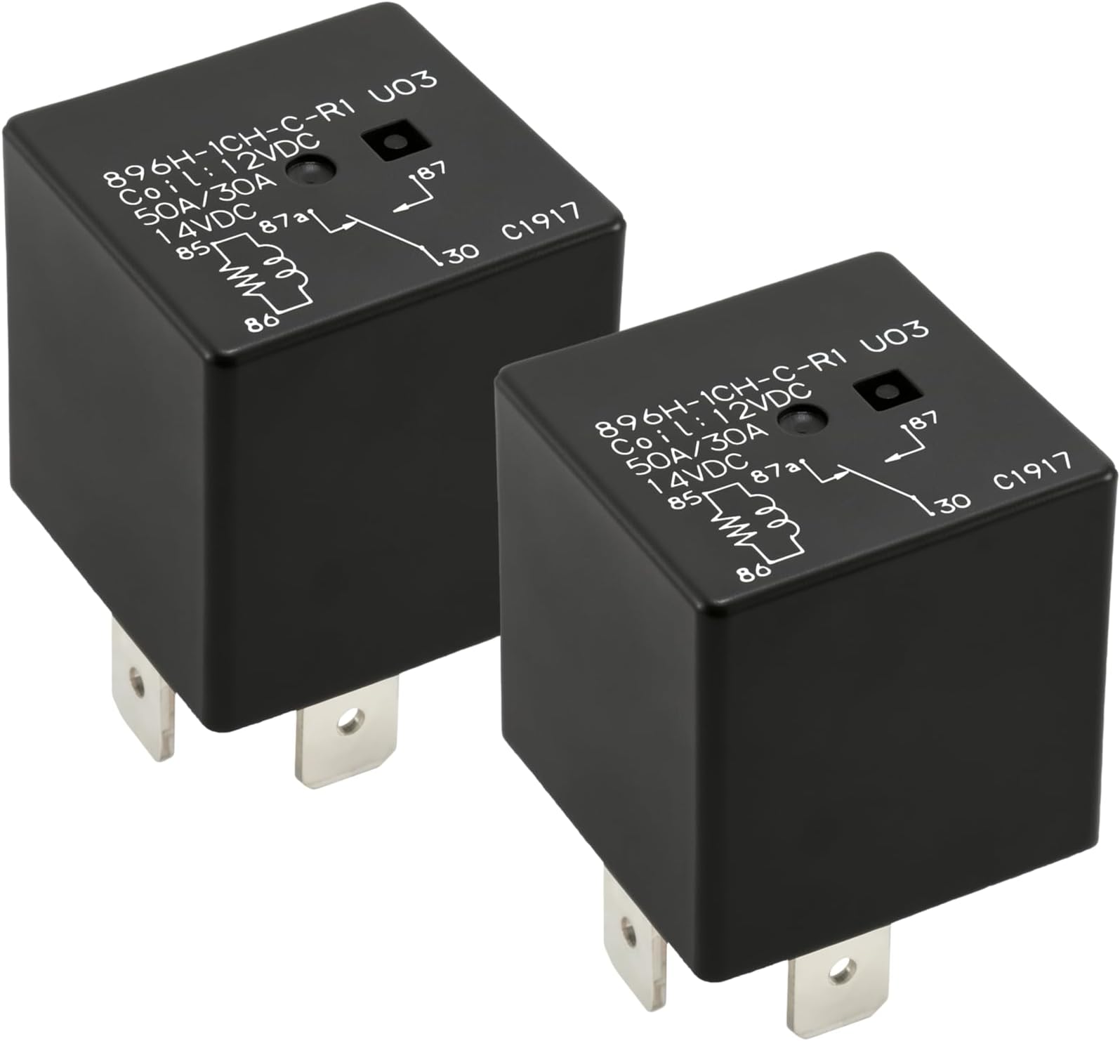 Relay 896H-1CH-C-R1-U03 (Set of 2), 5 Pins Plug-in 12VDC SPDT 50A 12V Terminal Flux Tight Automotive Relay