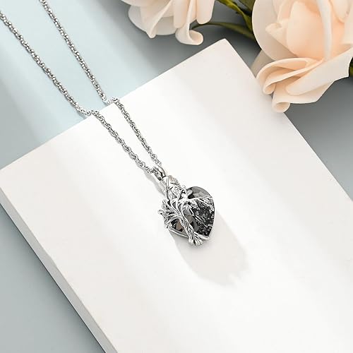 Miniatura 3 de Collar de Árbol de la Vida de shajwo, Collar de Urna de Cremación en Forma de Corazón, Collar de Cenizas con Cristales de Cremación, Colgante de