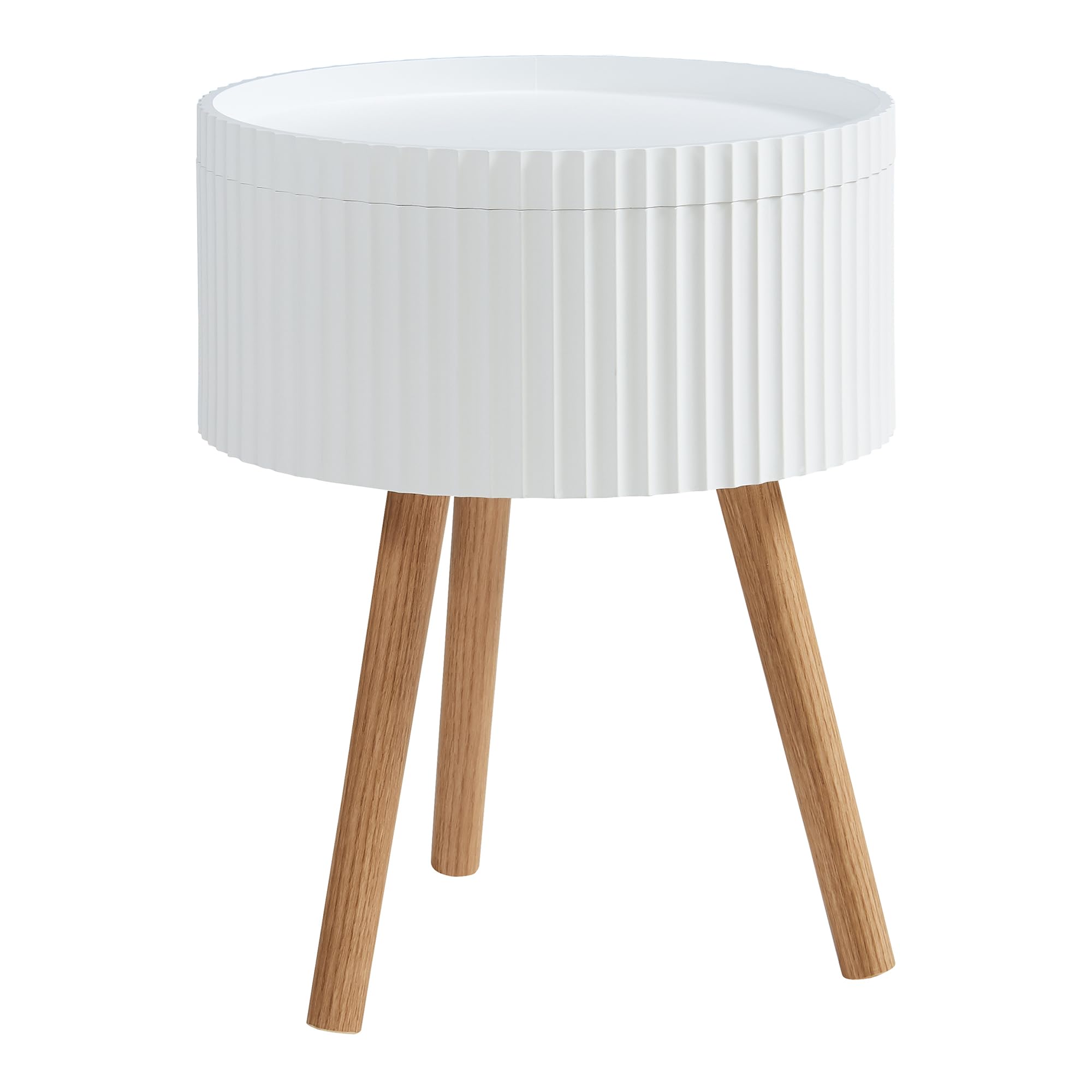 [en.casa] Table d'Appoint avec Compartiment de Rangement Plateau Rond Amovible 3 Pieds Robustes Bout de Canapé Table de Chevet Nuit MDF Bambou 48 x 38 cm Blanc